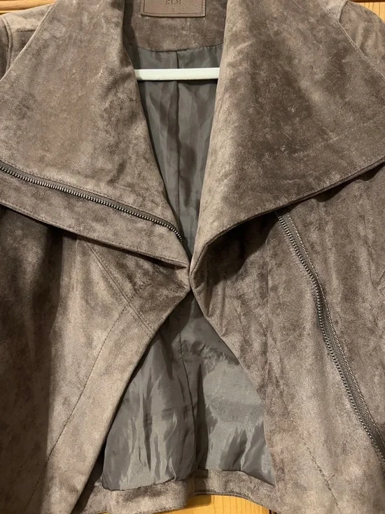 Suede Draped Moto Jacket - Taupe by S.L.B. - Picture 3 of 3